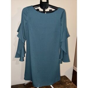 Ann Taylor Dress Womans Size 6 Green Bell Sleeves Boat Neck Solid Career
